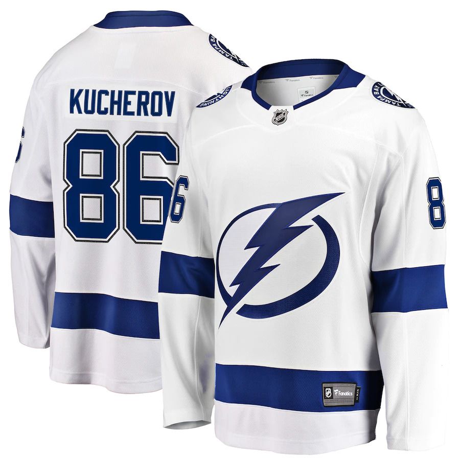 Men Tampa Bay Lightning #86 Nikita Kucherov Fanatics Branded White Away Premier Breakaway Player NHL Jersey->tampa bay lightning->NHL Jersey